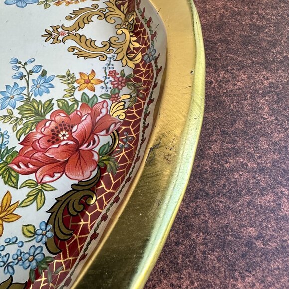 Vintage Daher Decorated Ware Tin Tray 16.25" Round Floral & Asian Scene England - Picture 12 of 16
